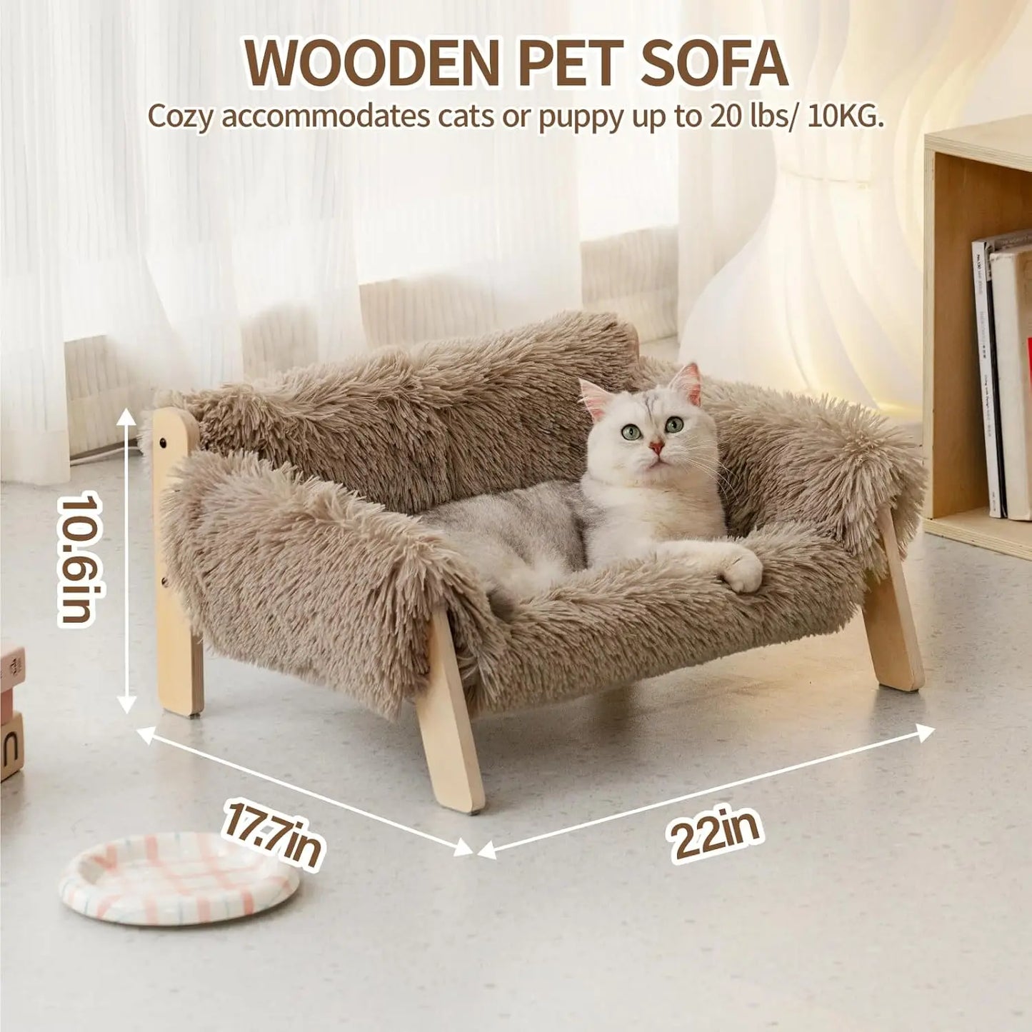 Cat Couch Bed Pet Sofa Wooden Indoor Elevated Cat Beds with Removable Mattress Cover Suitable for Animal Chessboard M