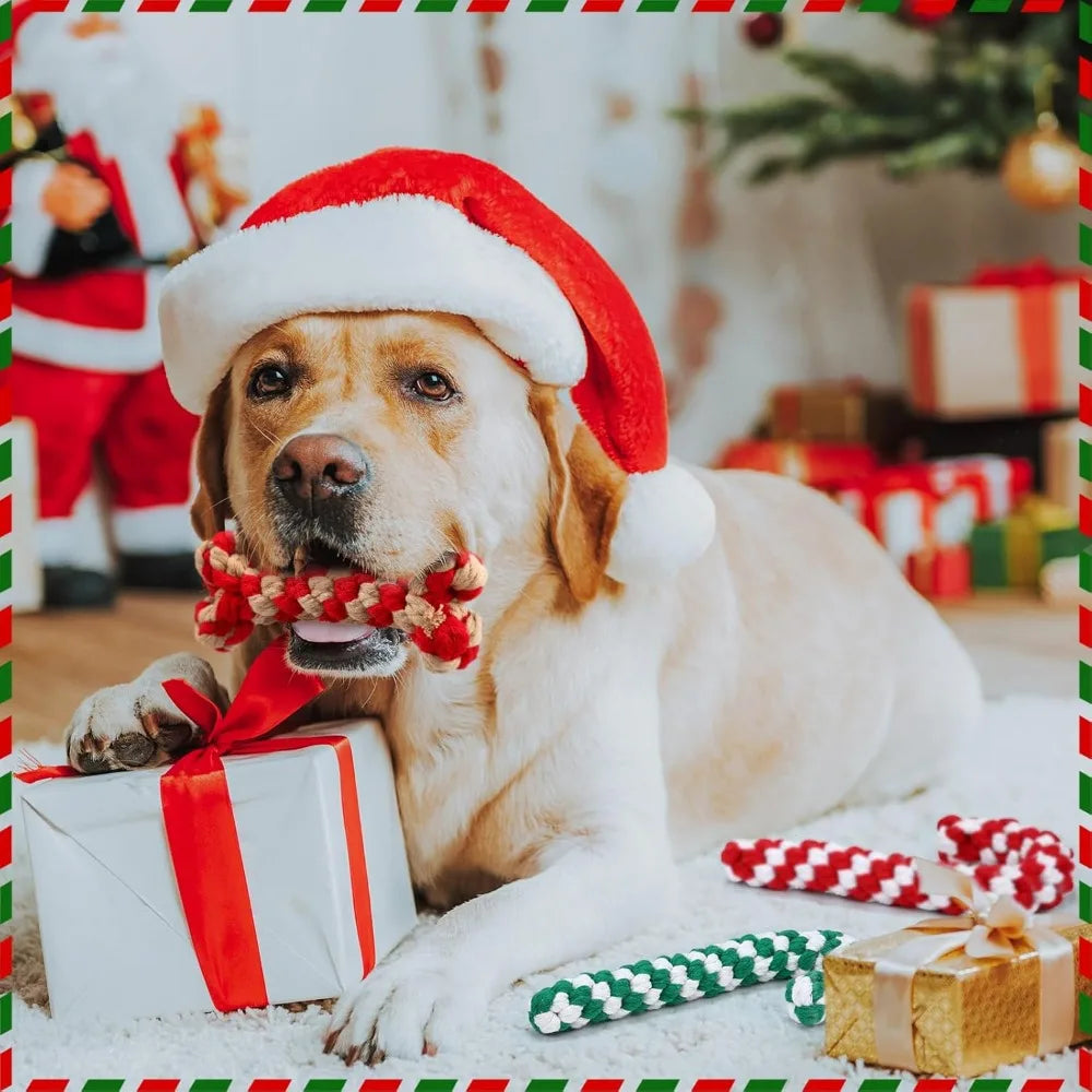 32 Pieces Dog Christmas Chew Toys Candy Cane Rope Toys Classic Crutch Shape for Christmas Puppy Small Pet Medium Large Do