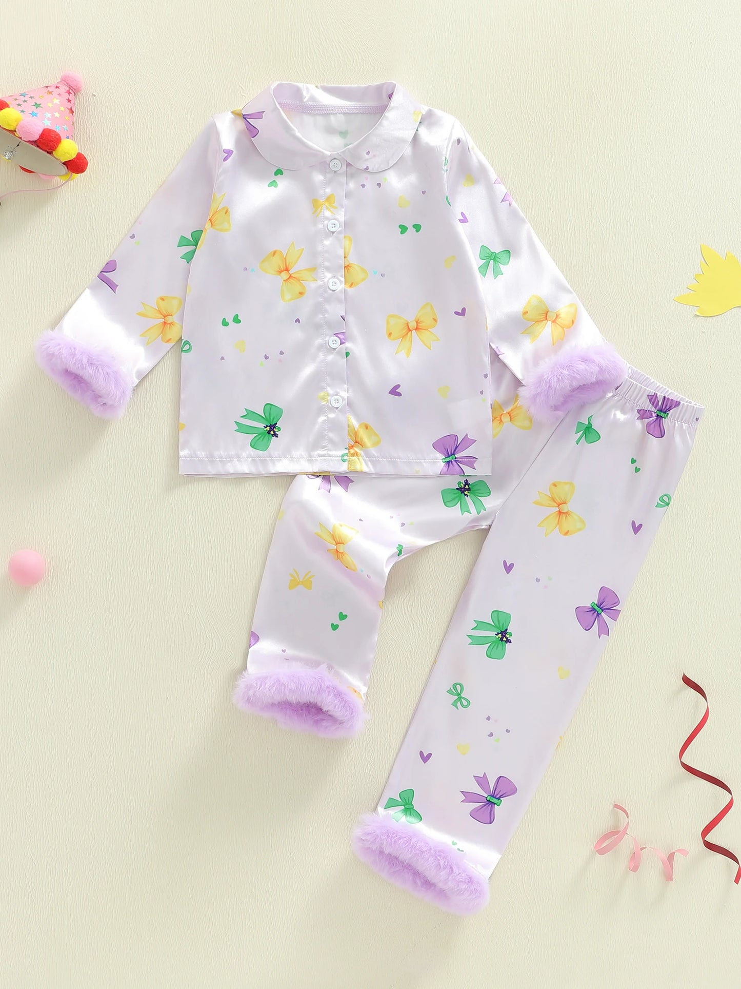 Adorable Baby Girls Easter Pajamas Sets Sweet Bunny Printed Lapel Long Sleeve Tops with Pants 2Pcs Sleepwear for Toddlers