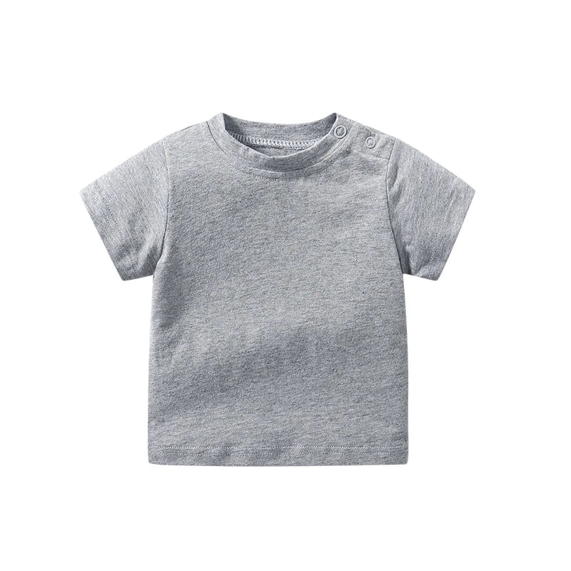 Baby Tops Newborn Boys Girls T-shirt 100% Cotton Clothes 0-24 Months Summer Short Sleeve Shoulder Button Solid Color Infant Tees