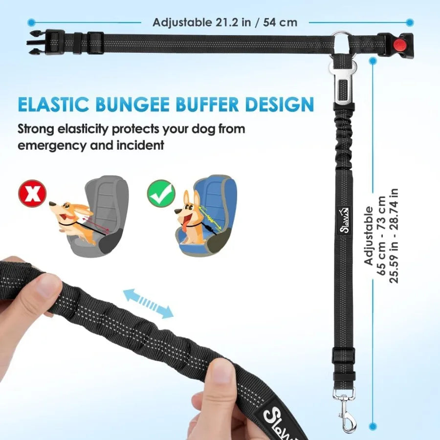 Dog Seat Belt for Car 2 Pack Dog Car Harness Seatbelt Adjustable with Elastic Bungee Buffer 2 in 1 Pet Car Leash Headrest Restr