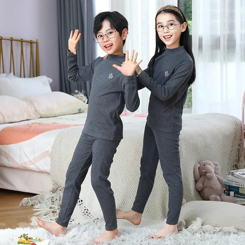 3-14 Years Kids Clothing Sets Autumn Winter Thermal Underwear Suit Girls Boys Pajama Sets Teens Clothes No Trace Warm Sleepwear