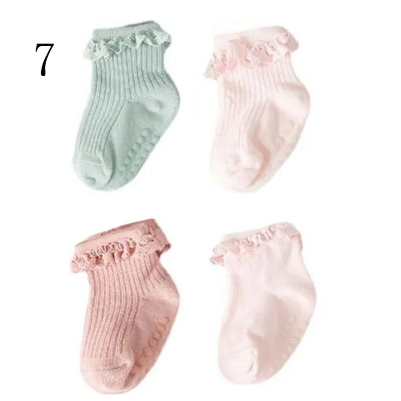 4Pair/lot new baby children's non-slip autumn winter cotton socks solid color baby foot socks