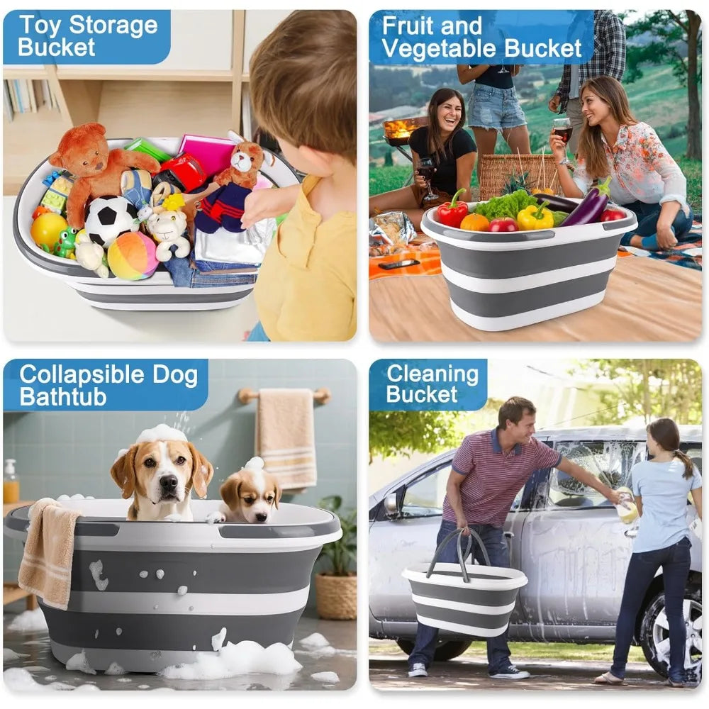 Large 35L Collapsible Mop Bucket with Handles and Wheels, Plastic Wash Basin for Pet Bathing, Suitable for Dogs and Cats