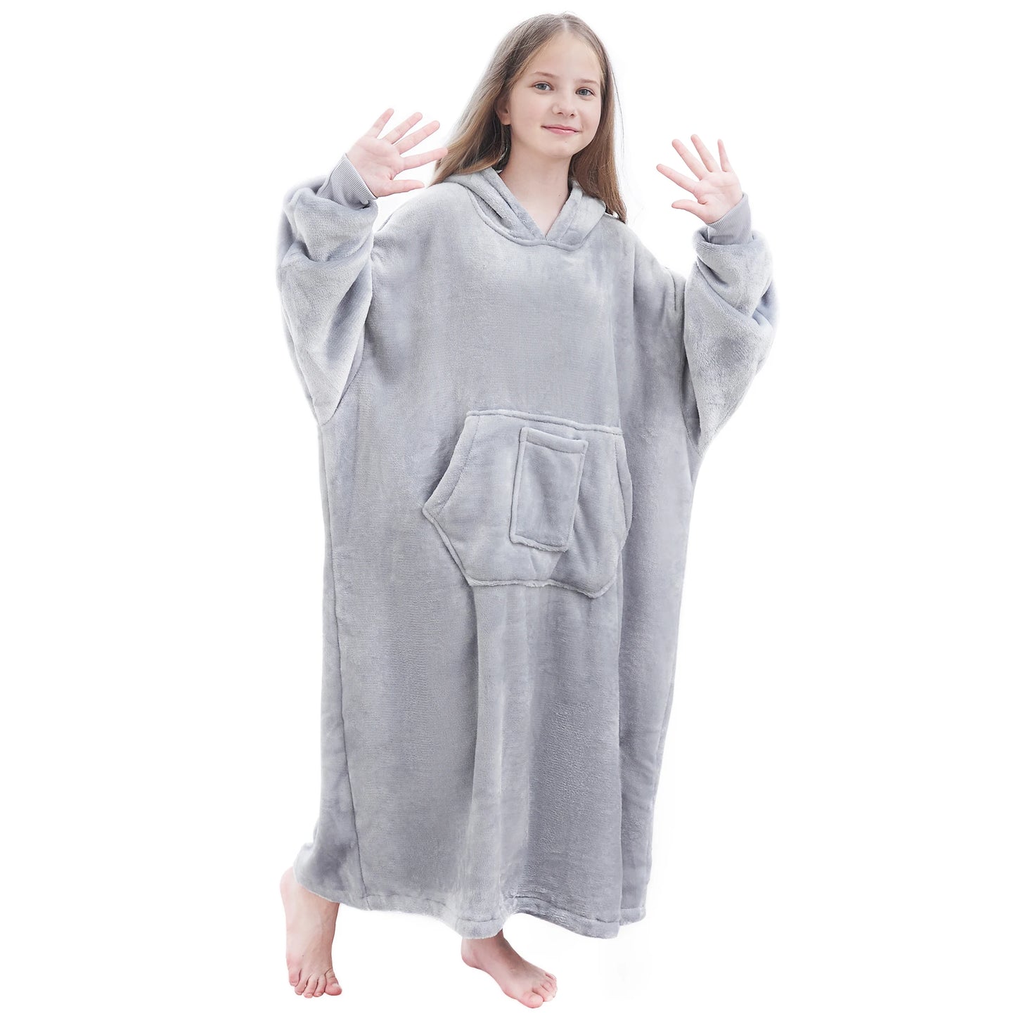 Winter children's large-sized pullover pajamas, with thick and fluffy lining, featuring pockets and sleeves, very comfortable
