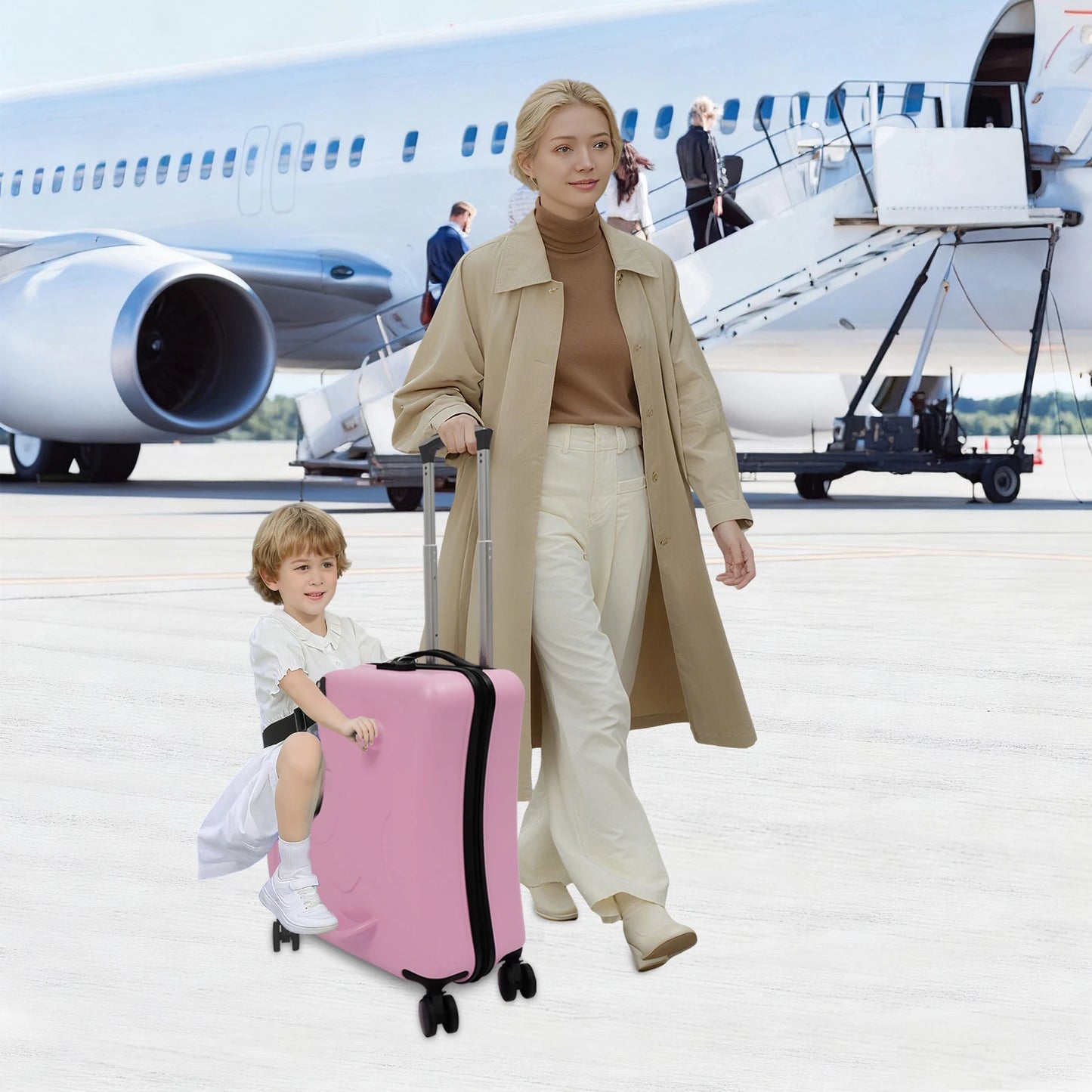 Suitcase Portable Children's Travel Thickening Trolley Case, 20L Unisex Travel Kids Luggage Kid Suitcase Rideable (Pink)