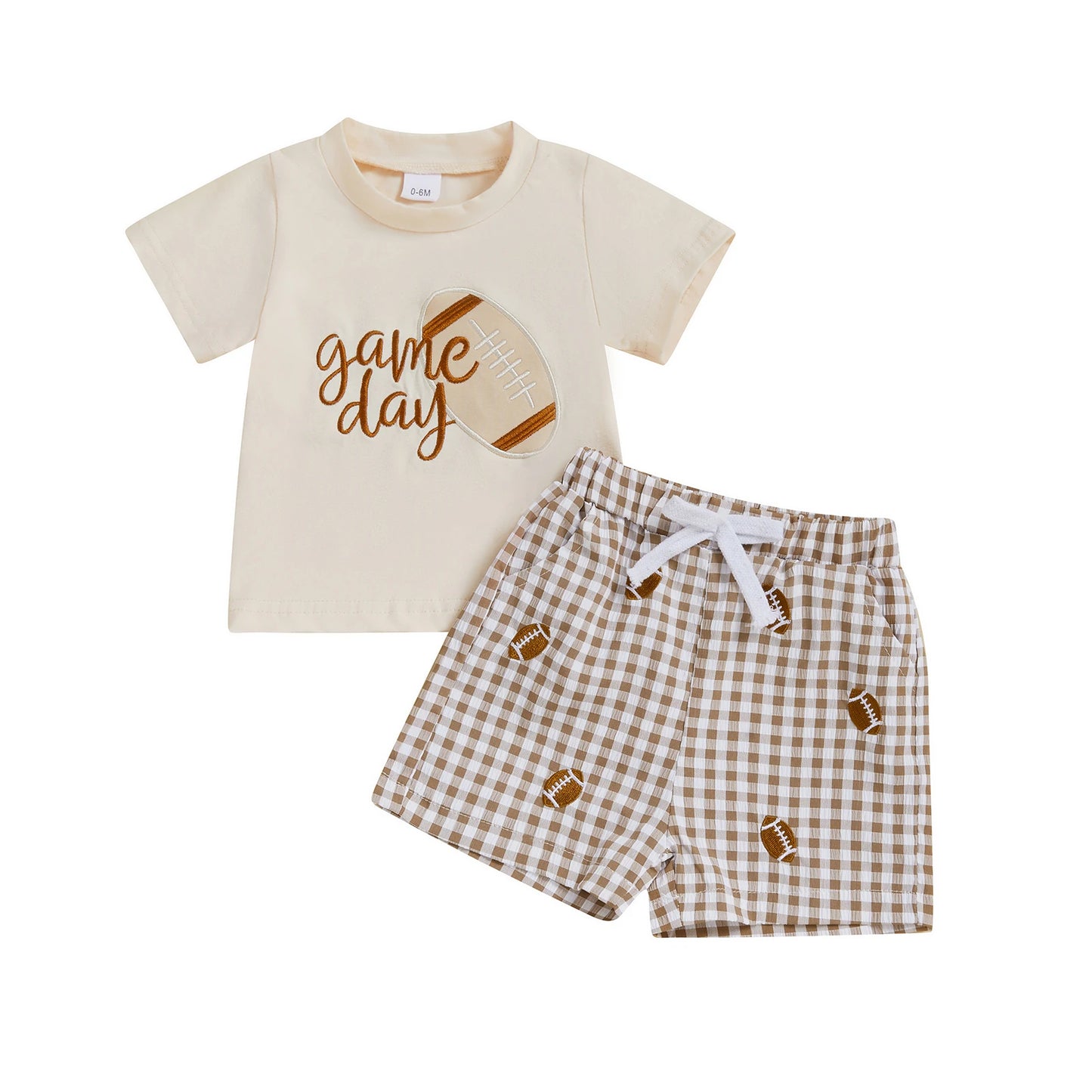 Infant Boy Soccer Jersey Loose Fit Graphic Print Tee with Checkered Shorts 2 Piece Set for Warm Weather Fun