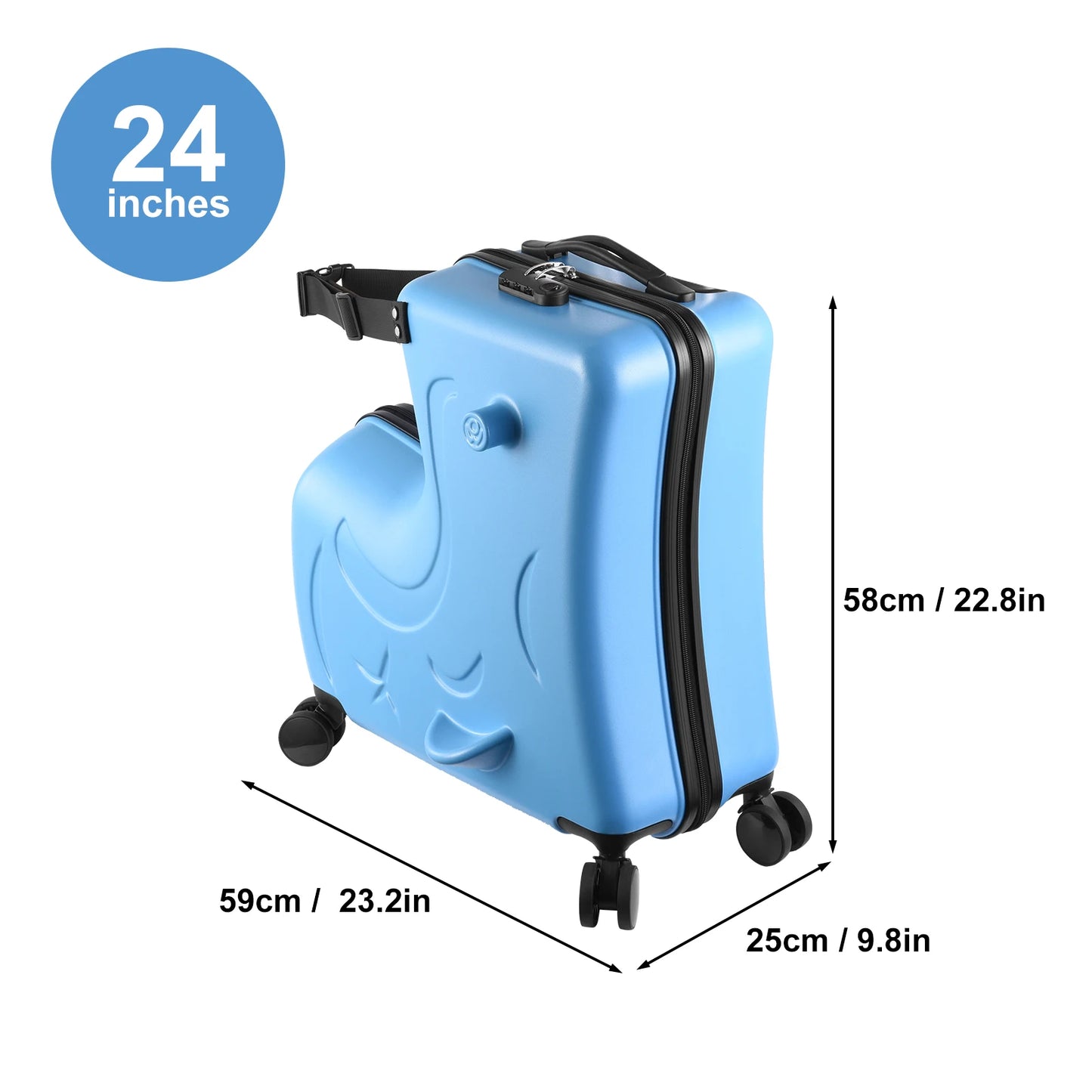 Kids Ride-On Luggage, Toddler Luggage Seat Ride-On, Kids Travel Suitcase with Safety Belt, Scooter Suitcase for Kids Ages 6-12