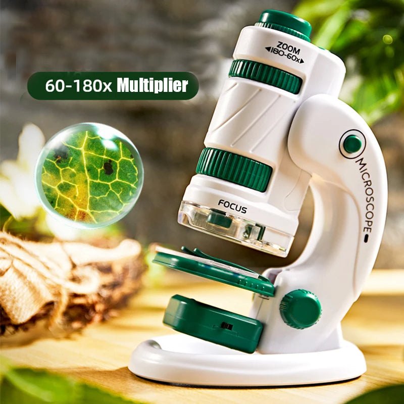 Portable kid science experiment microscope toy with 60-120x magnification and built-in light for educational fun