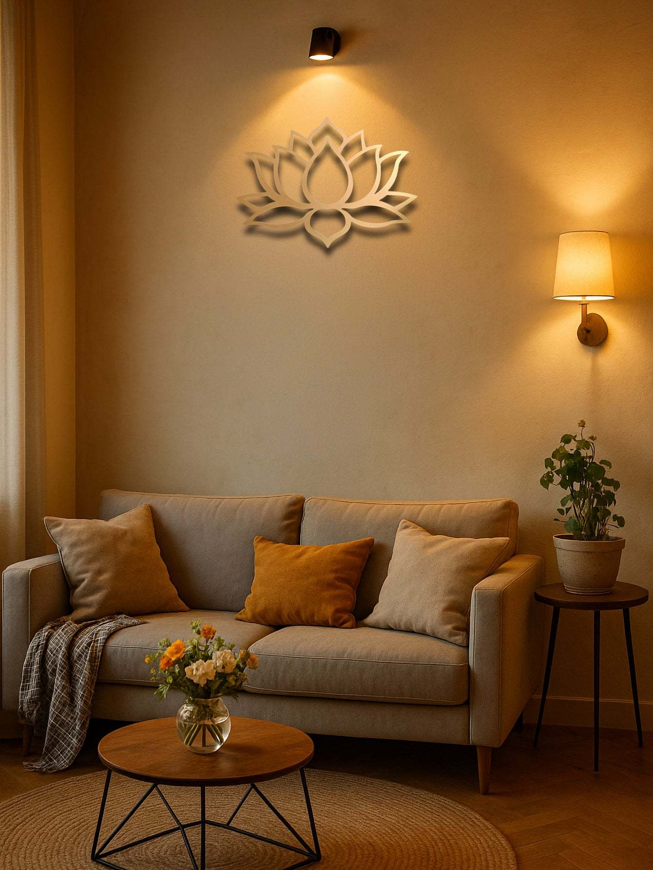 Large modern lotus metal wall art decorative sculpture for living room decor