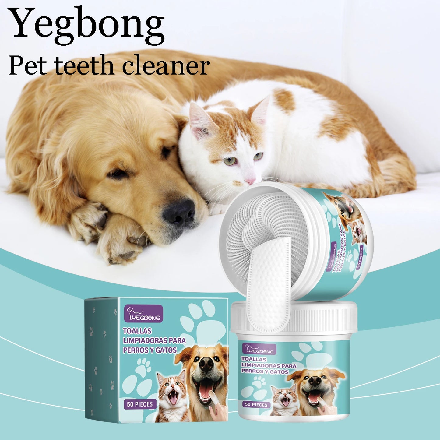 Yegbong Pet Teeth Cleaning Wipes Promote Pet Oral Health Eliminating Bad Breath Refreshing Prevent Decay Tooth Cleaning Wipes