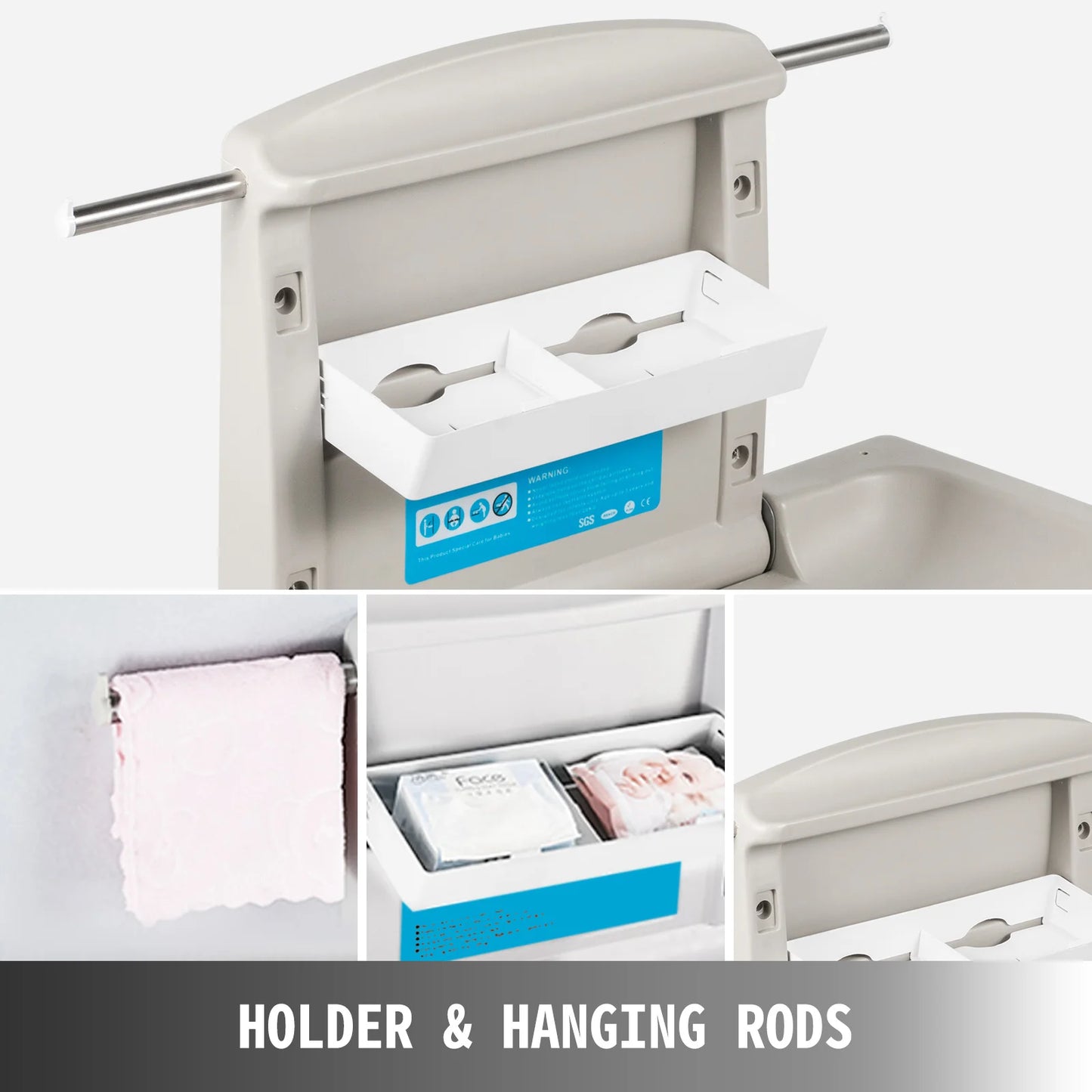 SucceBuy Baby Changing Station Commercial Wall Mount Baby Diaper Changing Table Fold Down Vertical Restroom Baby Changing Table