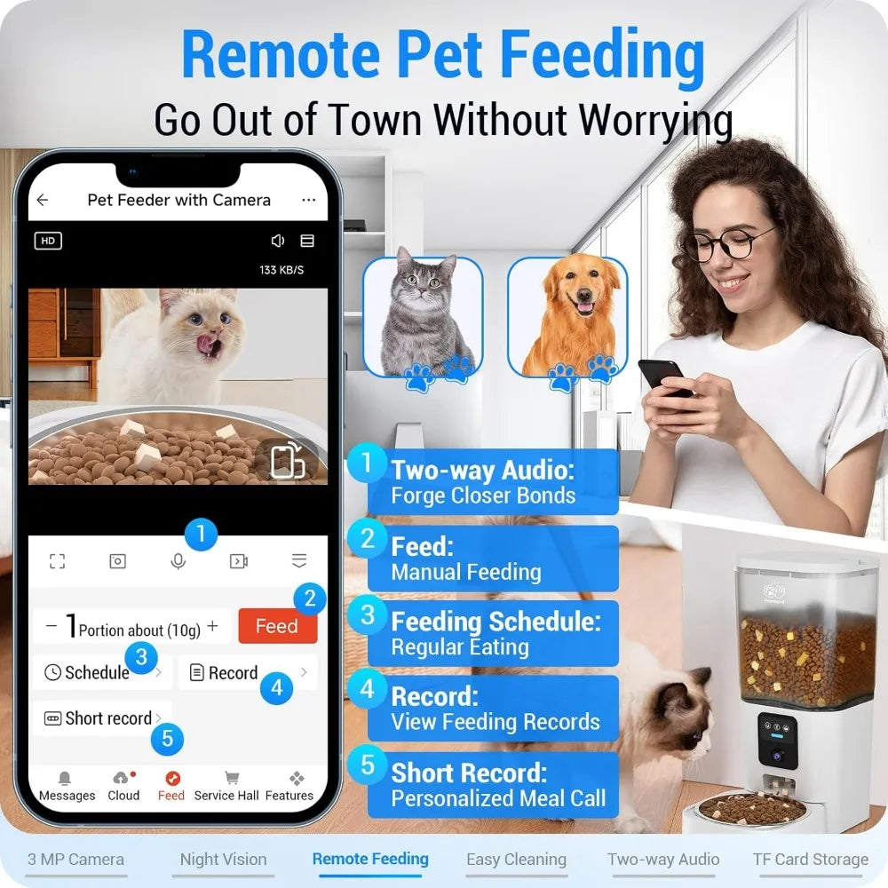 Automatic Cat Feeder with 2K Camera: 5G WiFi Automatic Dog Feeder with Night Vision,Cat Food Dispenser with 7L Large Food Storag