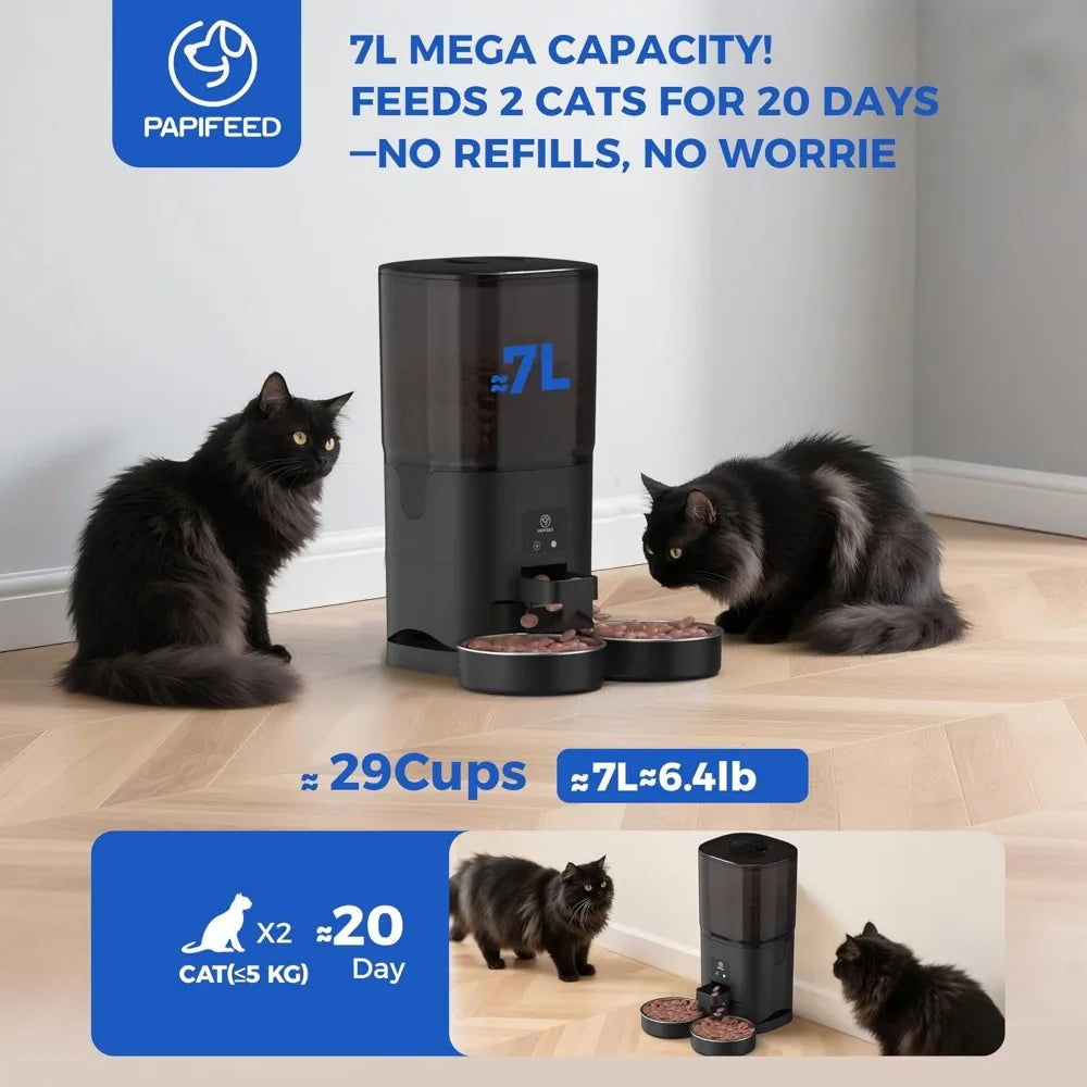 7L Automatic Cat Feeder for 2 Cats - 2.4G WiFi Timed Auto Feeder with APP Control, Cat Food Dispenser with Alexa for Multiple C