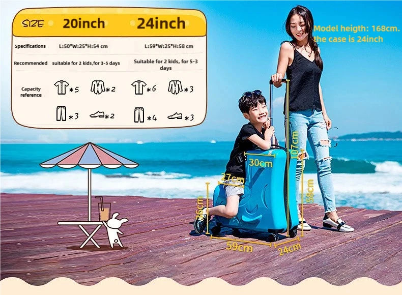 Kids Ride-On Luggage, Toddler Luggage Seat Ride-On, Kids Travel Suitcase with Safety Belt, Scooter Suitcase for Kids Ages 6-12