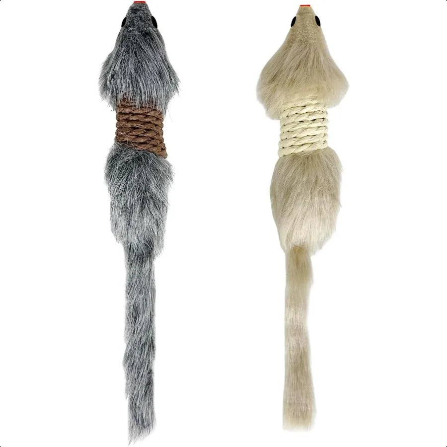 2Pcs Cat Mice ToysFaux Fur Cat Kicker Toy Large Mice with Plastic Body Interactive Catch Play Mouse Toy for Indoor Cats and Kit