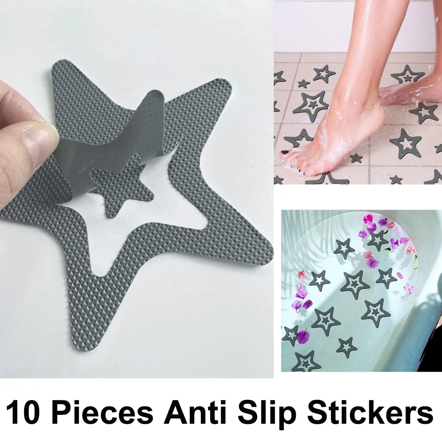 10 PCS Anti Slip Shower Tread Sticker Safety 2026Bathtub Strips Premium Adhesive Star Snowflak Decals for Bath Tub Shower Stairs