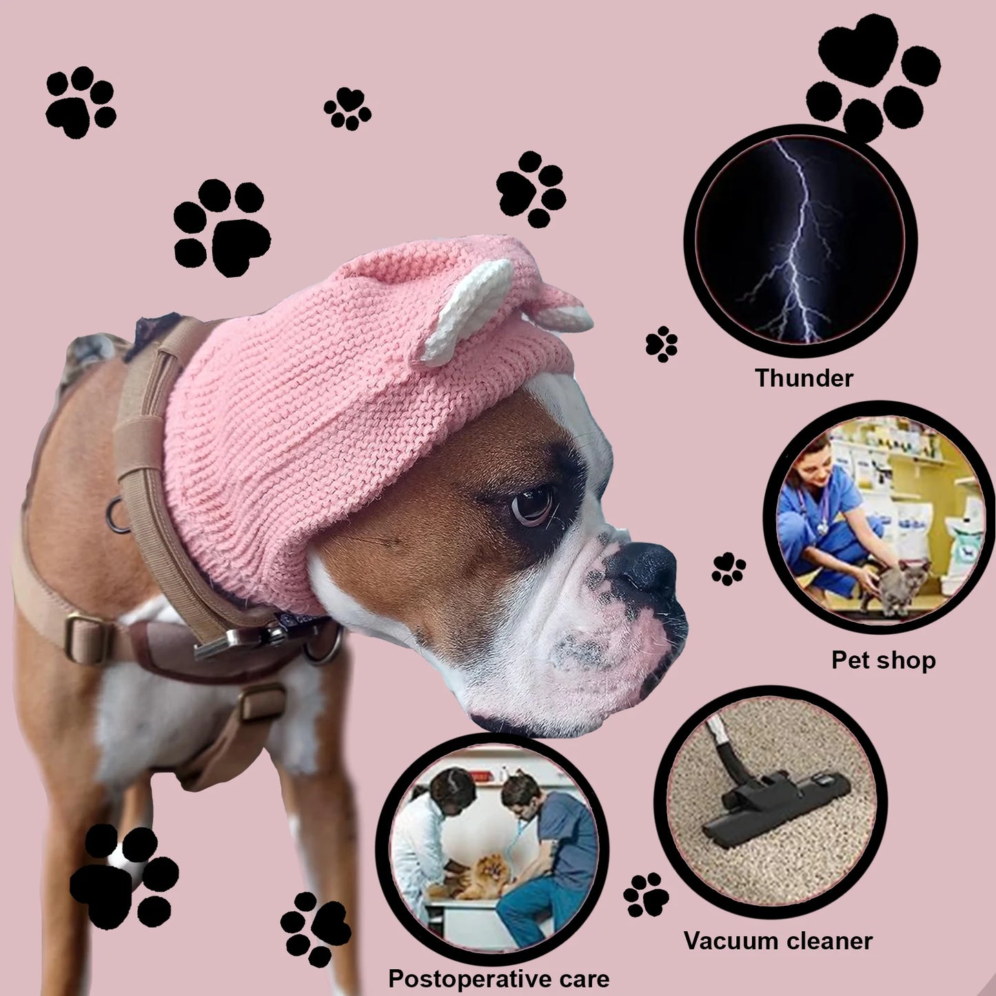 Knitted Hat Noise Protection Pet Ear Muffs Cover Winter Washable Dog Ear Protection Warmer For Medium Large Dogs Cats Pets Face