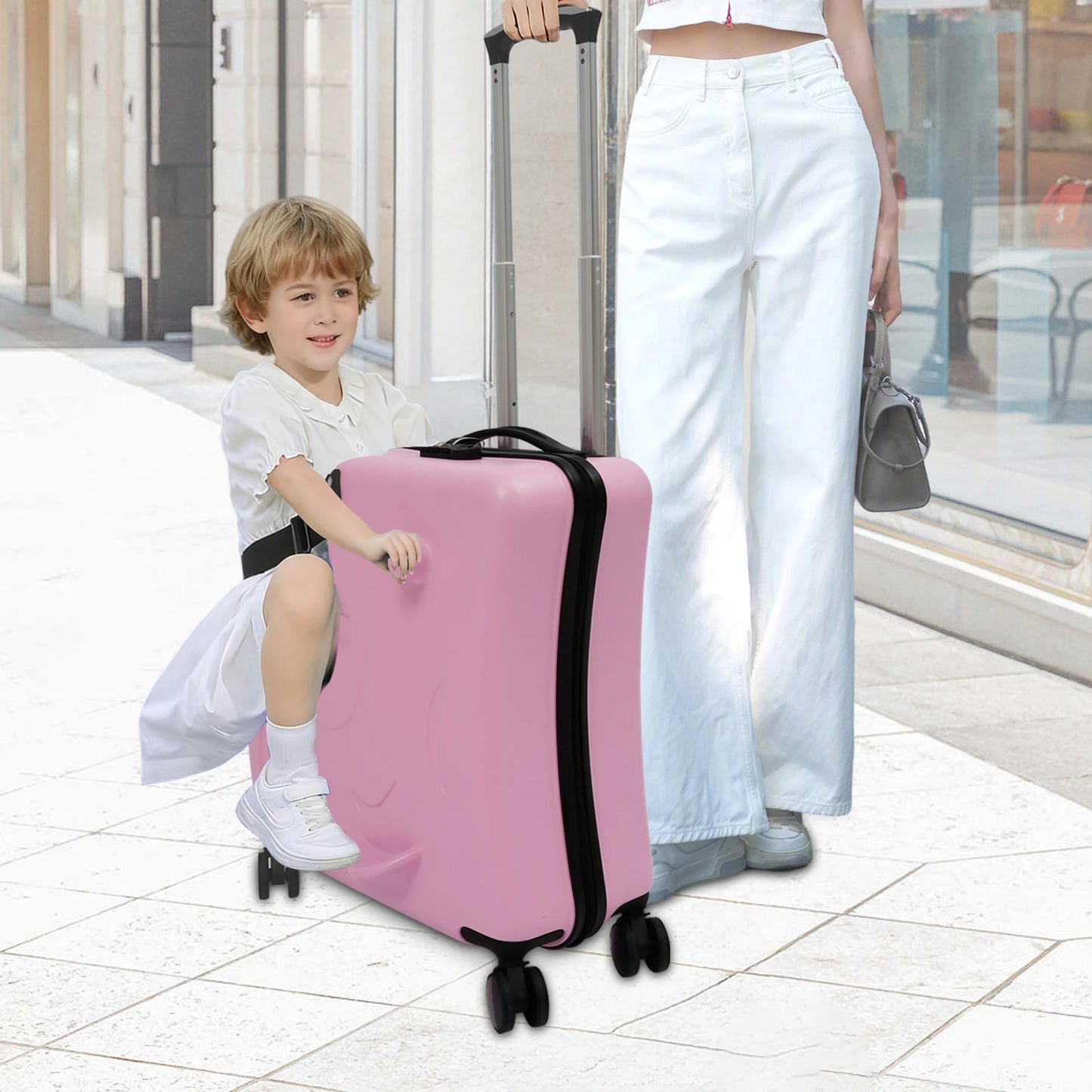 Suitcase Portable Children's Travel Thickening Trolley Case, 20L Unisex Travel Kids Luggage Kid Suitcase Rideable (Pink)