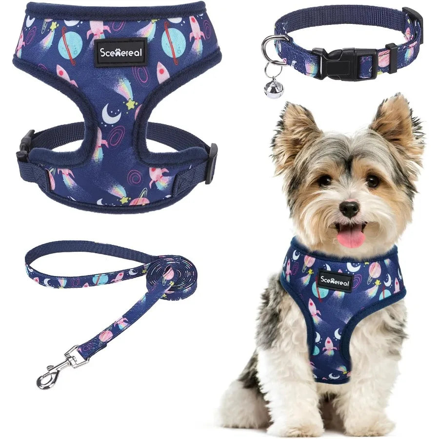 Adjustable No Pull Soft Mesh Stepin Vest Harness Collar and Leash Set for Small Dogs and Puppies Ideal for Outdoor Walking with