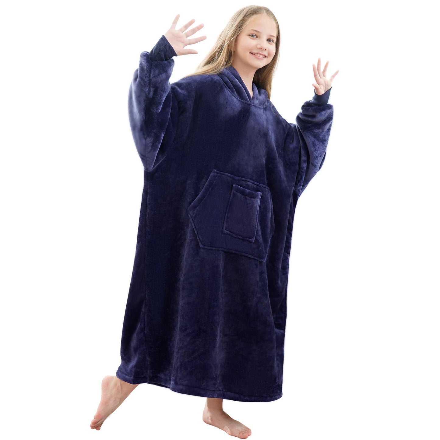 Winter children's large-sized pullover pajamas, with thick and fluffy lining, featuring pockets and sleeves, very comfortable