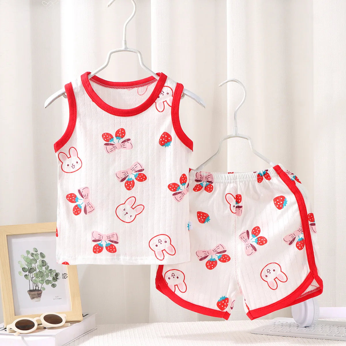 2025 New Kids Sleeveless Set Summer Cotton Girls' Shorts Pajamas Korean Style Boys' Tank Top Outfit Children Clothing Set