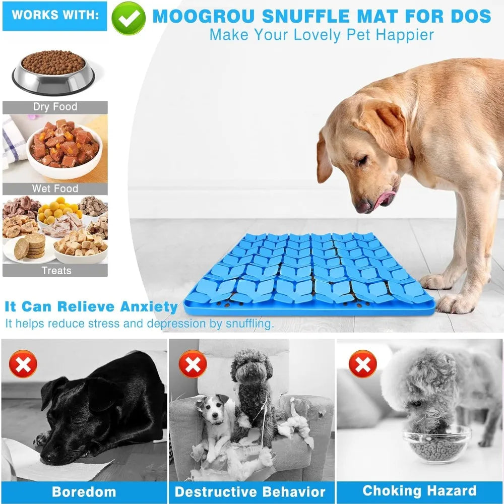 Snuffle Mat for Dogs,Premium Silicone Dog Food Mat 16“x16”Interactive Feed Game for Boredom,Encourages Natural Foraging Skills a