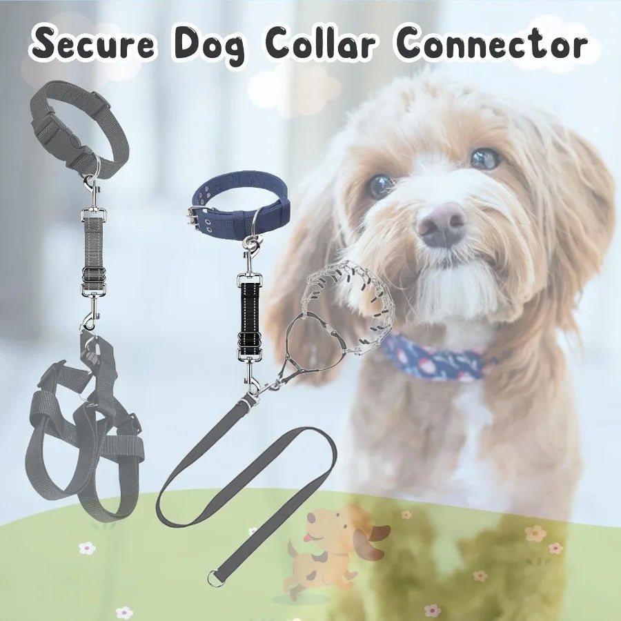 Dog Safety Collar Clips 2 Pack Adjustable Prong Backup Clips Reflective Double Ended Backup Clasp Leash Connector for Dog Harne