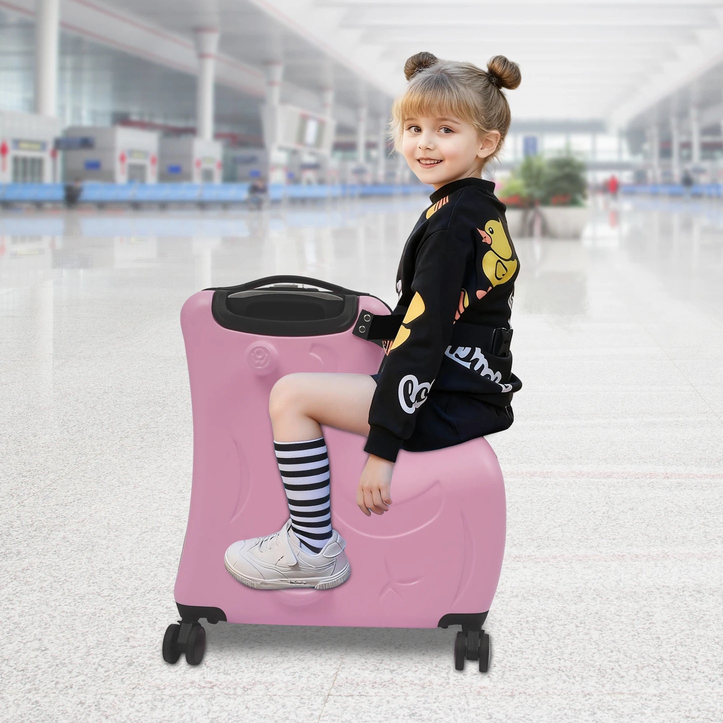 Suitcase Portable Children's Travel Thickening Trolley Case, 20L Unisex Travel Kids Luggage Kid Suitcase Rideable (Pink)