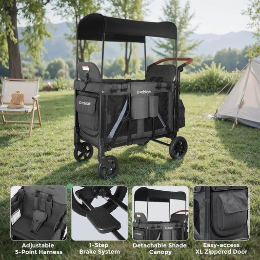 Double seat baby stroller, foldable baby stroller, outdoor camping vehicle, outdoor product storage vehicle