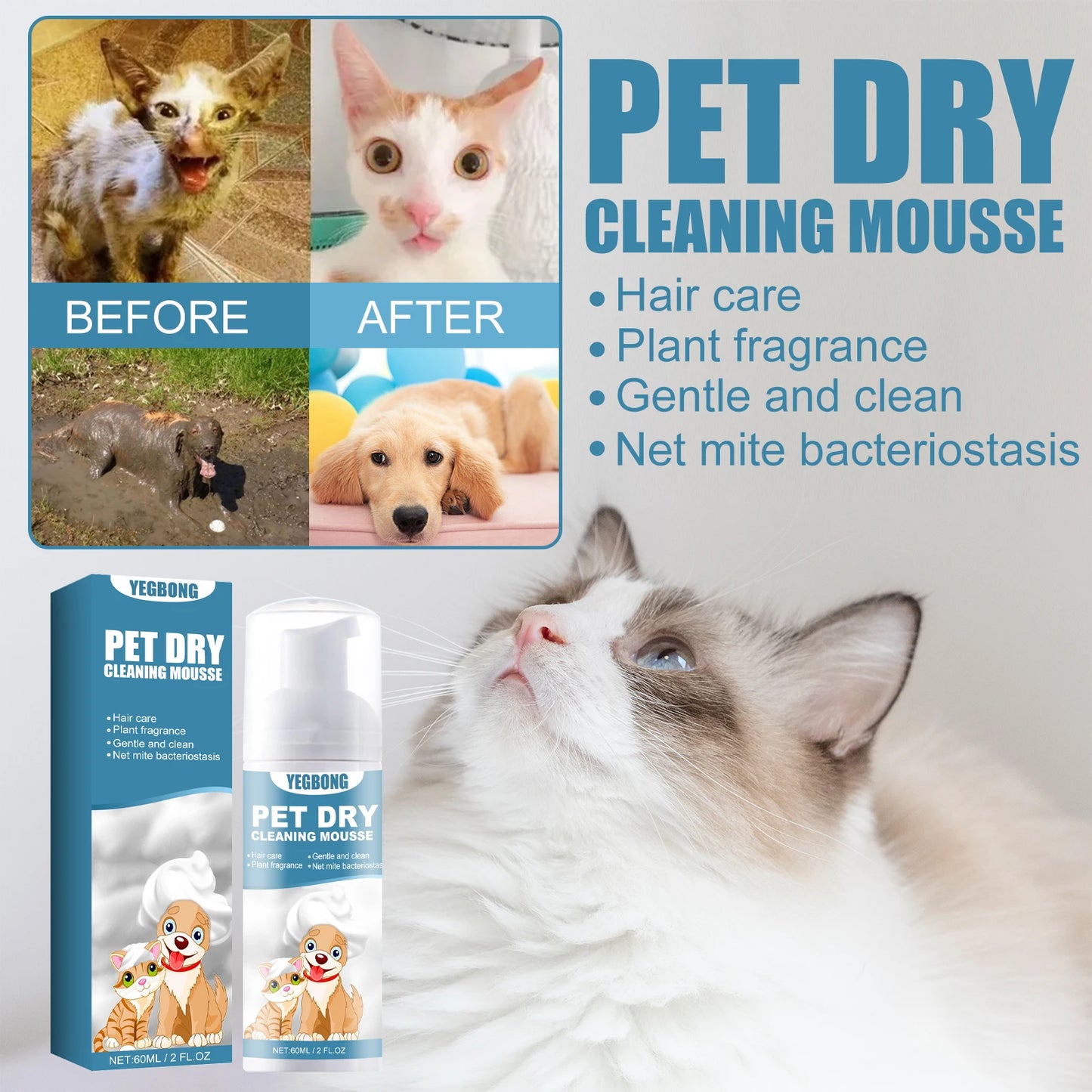 Pet Dry Shampoo Gentle Odor Neutralizing Hair Softening No Rinse Vet Recommended for Puppies Kittens Sensitive Skin