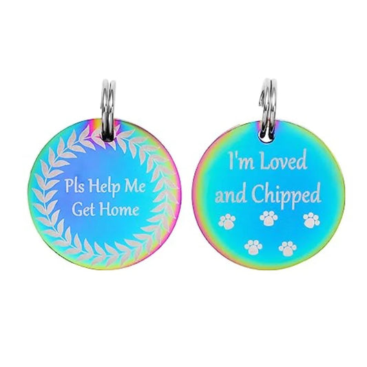 Pet Microchip Tags 2 Pack Colorful Stainless Steel for Microchipped Dogs and Cats Double Sided Deep Engraved with I'm Loved and
