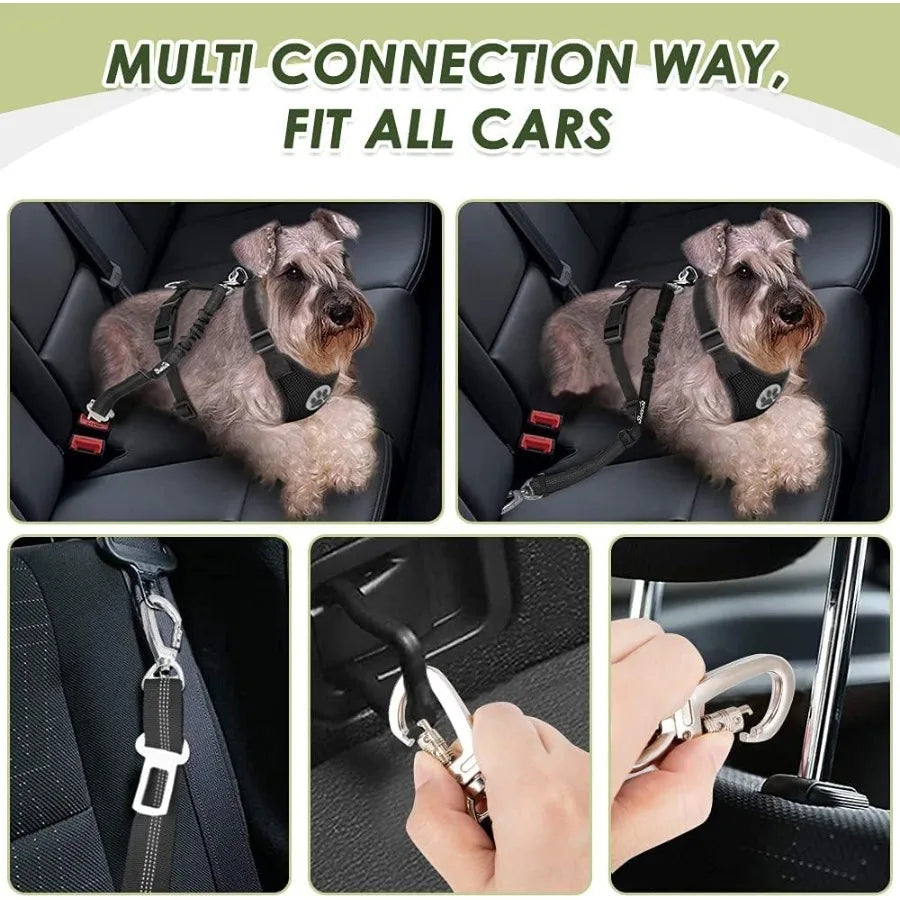 Dog Seatbelt 2 Pack Dog Seat Belt Car Leash Adjustable Elastic Bungee Buffer Heavy Duty Nylon Reflective Pet Safety Tether