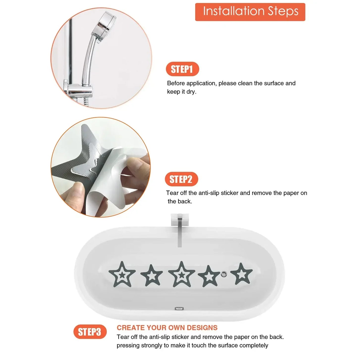 10 PCS Anti Slip Shower Tread Sticker Safety 2026Bathtub Strips Premium Adhesive Star Snowflak Decals for Bath Tub Shower Stairs