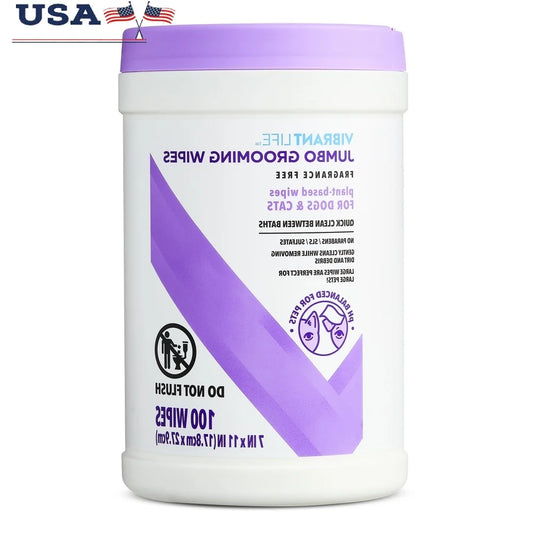 Jumbo Grooming Wipes Dogs and Cats Fragrance Free 100 Pre-Moistened Wipes Large Size Safe Cleansing Deodorizing Between Baths