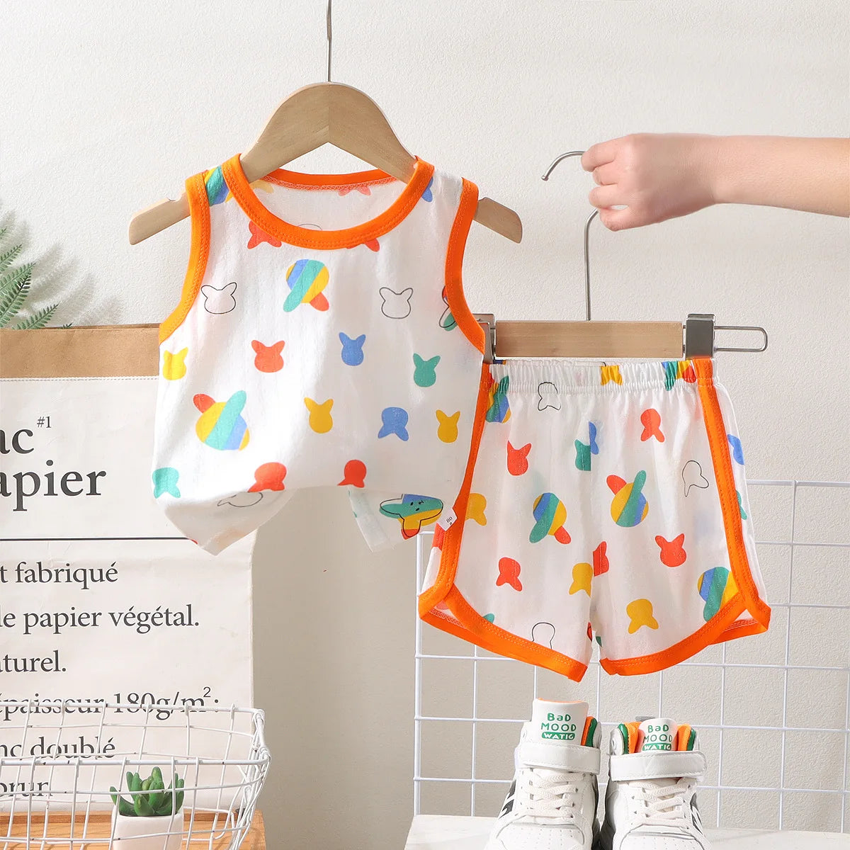 2025 New Kids Sleeveless Set Summer Cotton Girls' Shorts Pajamas Korean Style Boys' Tank Top Outfit Children Clothing Set