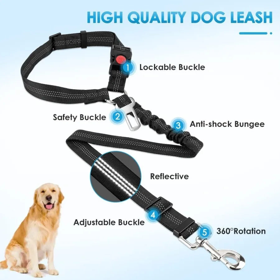 Dog Seat Belt for Car 2 Pack Dog Car Harness Seatbelt Adjustable with Elastic Bungee Buffer 2 in 1 Pet Car Leash Headrest Restr