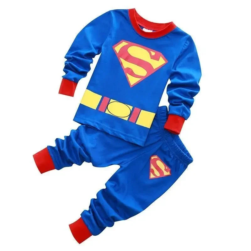 Disney children's thermal underwear set Spider Batman Hulk Superman pajamas T-shirt tops trousers toddler baby autumn pajamas