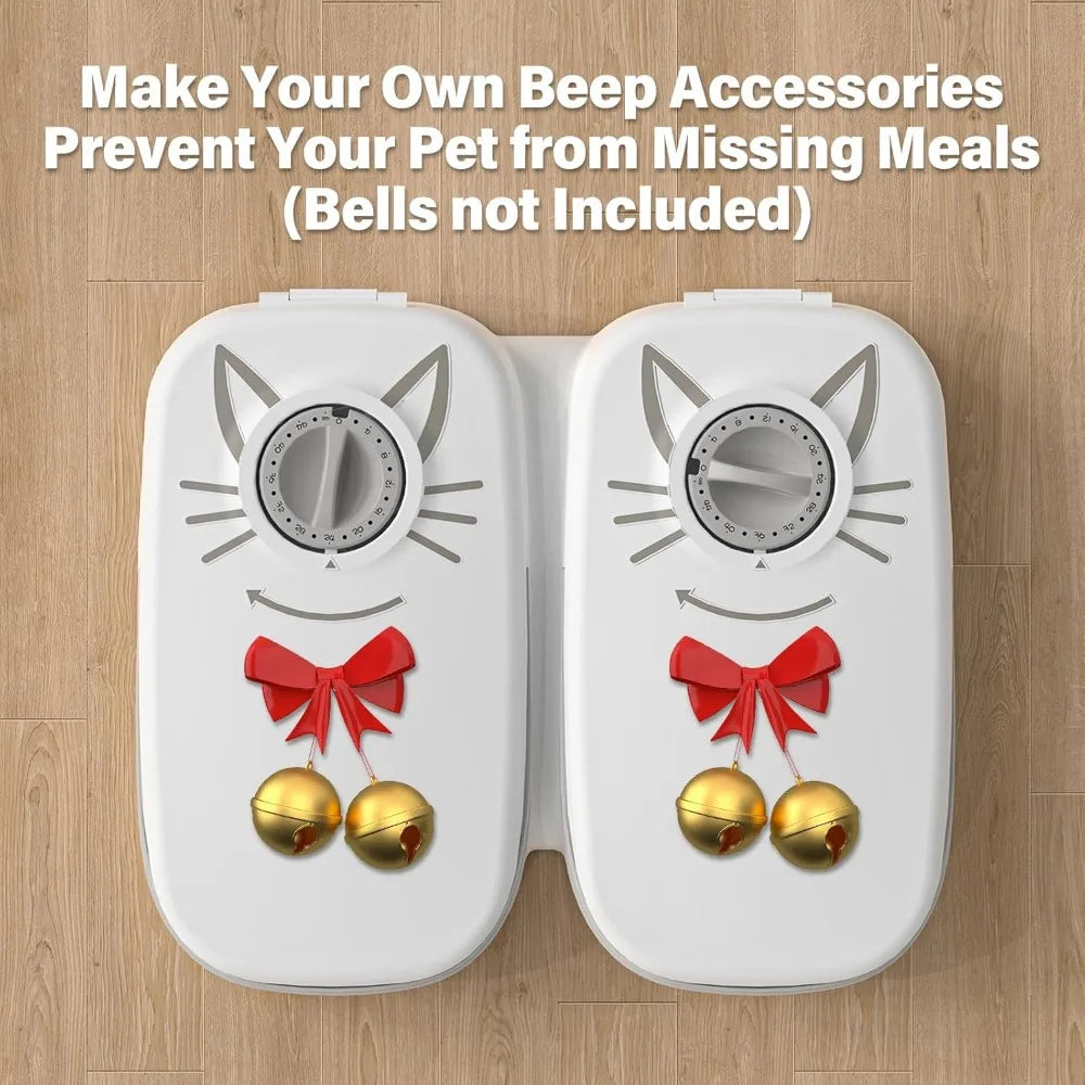 Automatic 2-Meal Cat Feeder - 48H Timed Wet Cat Food Refrigerated Dispenser with 2 Ice Packs for Puppies and Kittens in Yogurt a