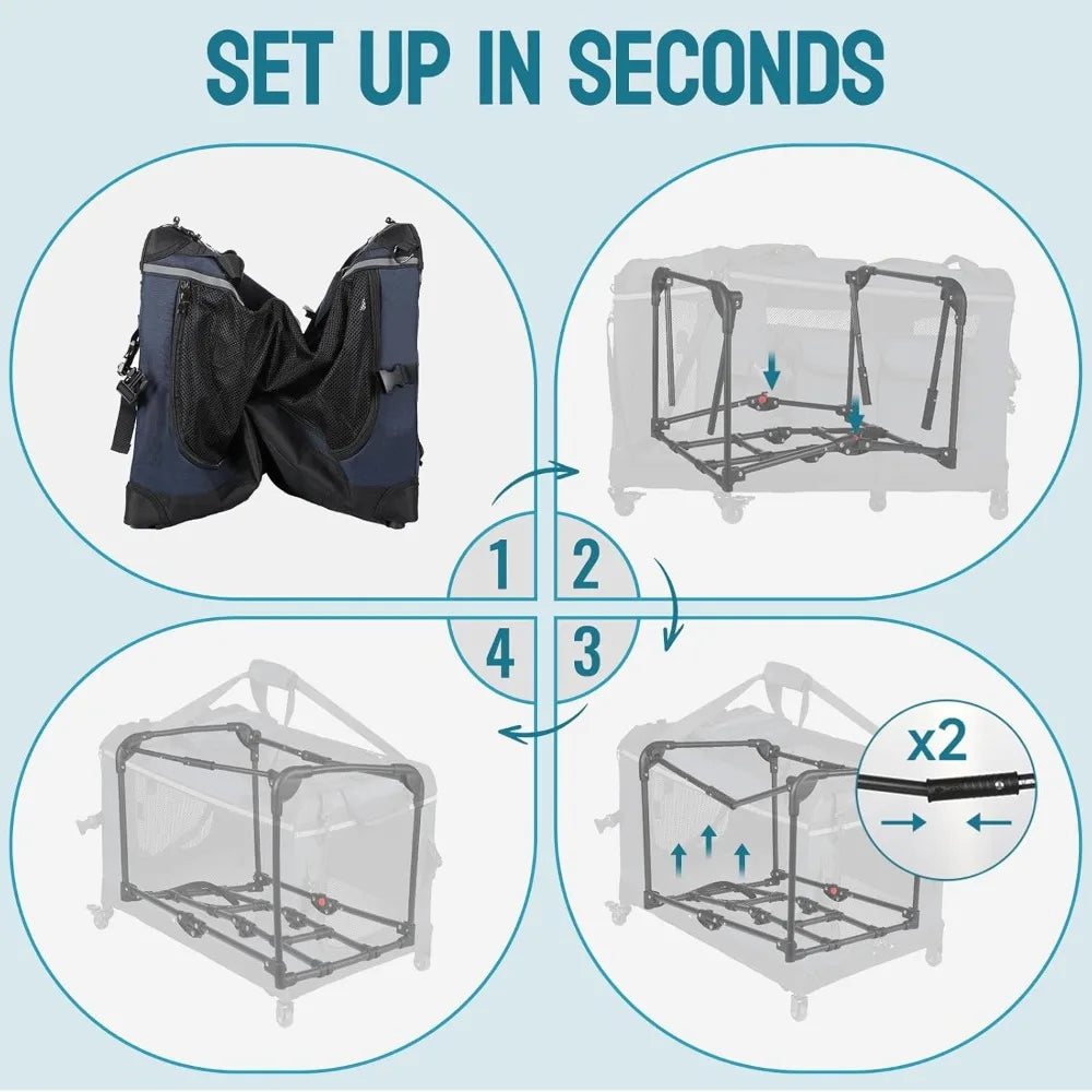 Foldable Cat Carrier with Removable Wheels – Large Pet Travel Carrier for Cats & Small Dogs, Breathable & Sturdy for Car