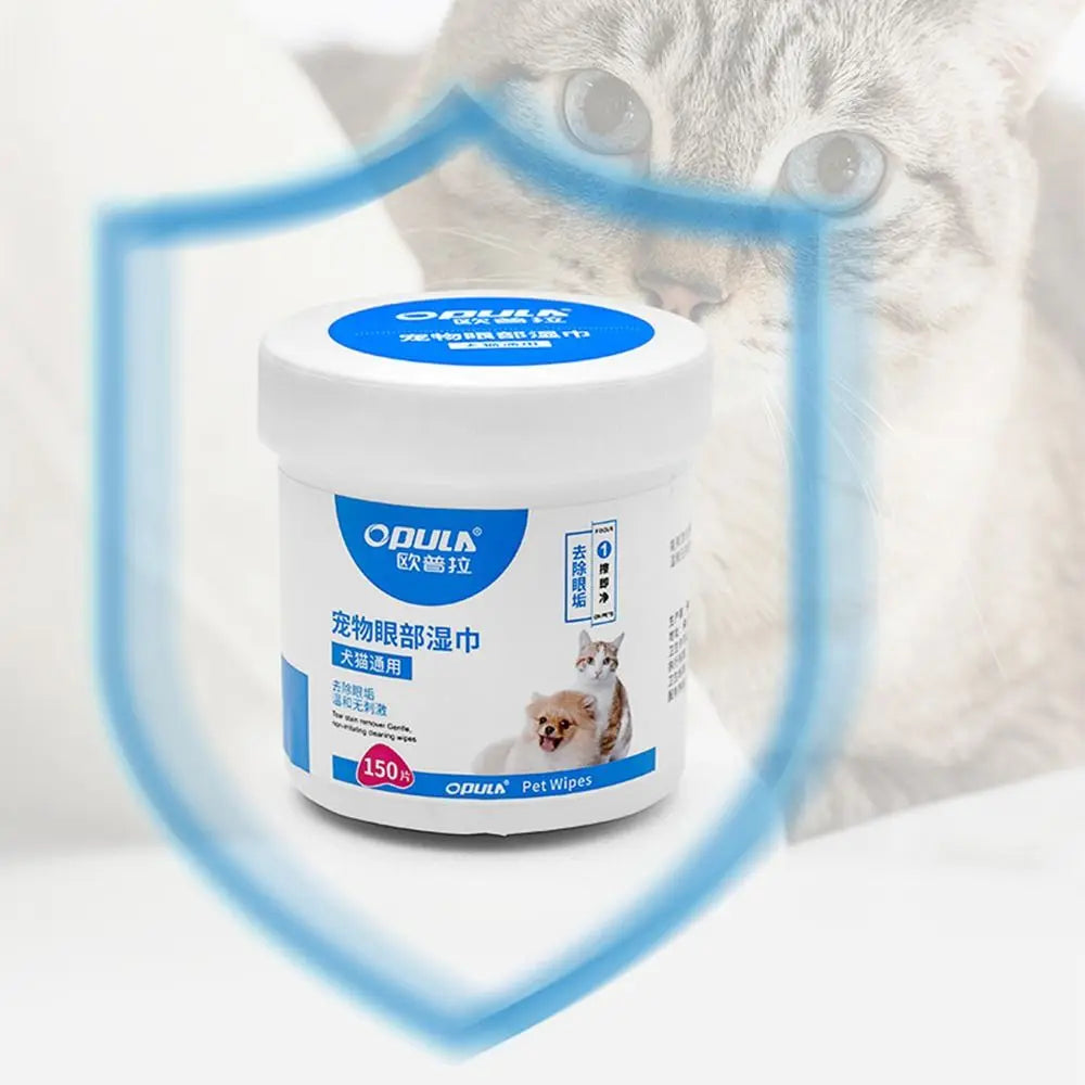 150pcs No Irritation Pet Eye Wipes Eyes Tear Stain Remover Ear Cleaning Wipes Dog Cat Tearmark Wet Wipes