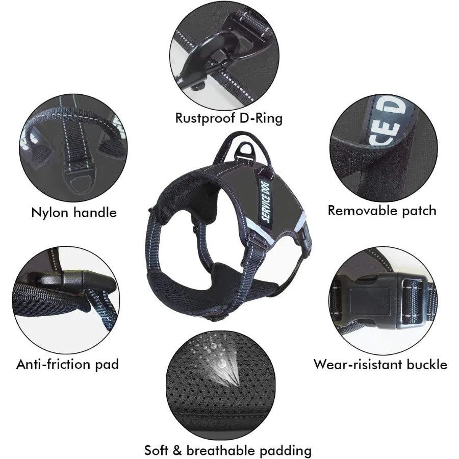 Service Dog HarnessNoPull Dog Harness with Handle Adjustable Reflective Pet Dog in Training Vest Harness Easy Control for Small