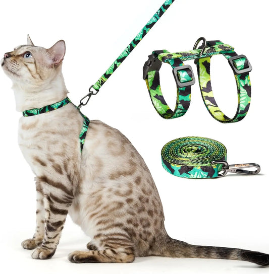 Cat Harness & Leash Set - Escape-Proof, Adjustable, Lightweight, Safe & Easy Walk, All Sizes (Green)