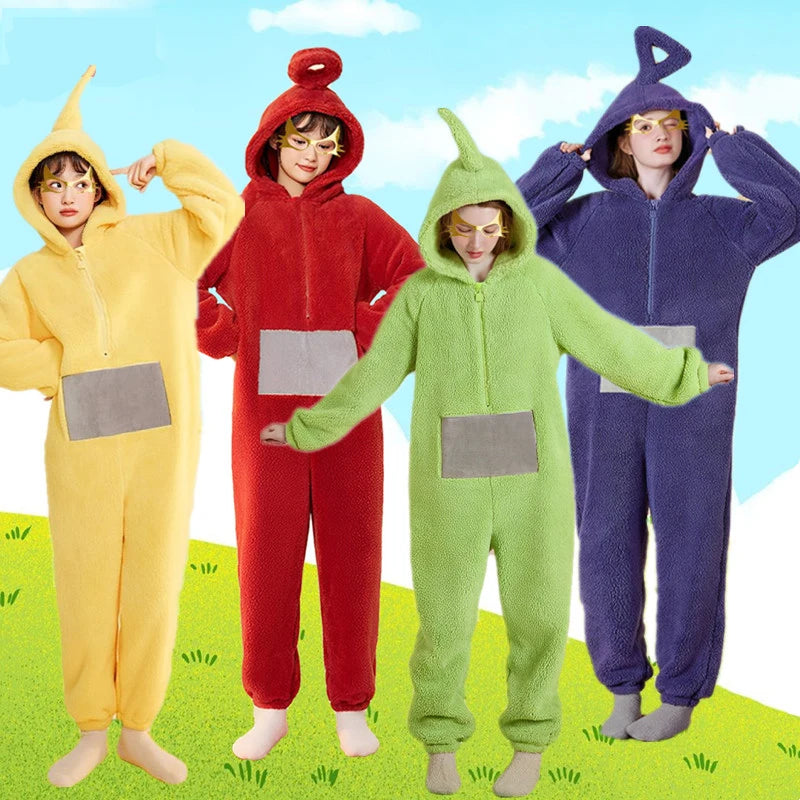 Adults Kids Onesies Soft Long Sleeves Pajamas Dipsy Tinky Winky Po Lala Costumes Home Clothes Women Unisex Homewear Jumpsuit