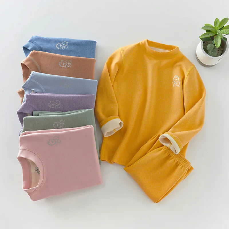 3-14 Years Kids Clothing Sets Autumn Winter Thermal Underwear Suit  Girls Boys Pajama Sets Teens Clothes No Trace Warm Sleepwear