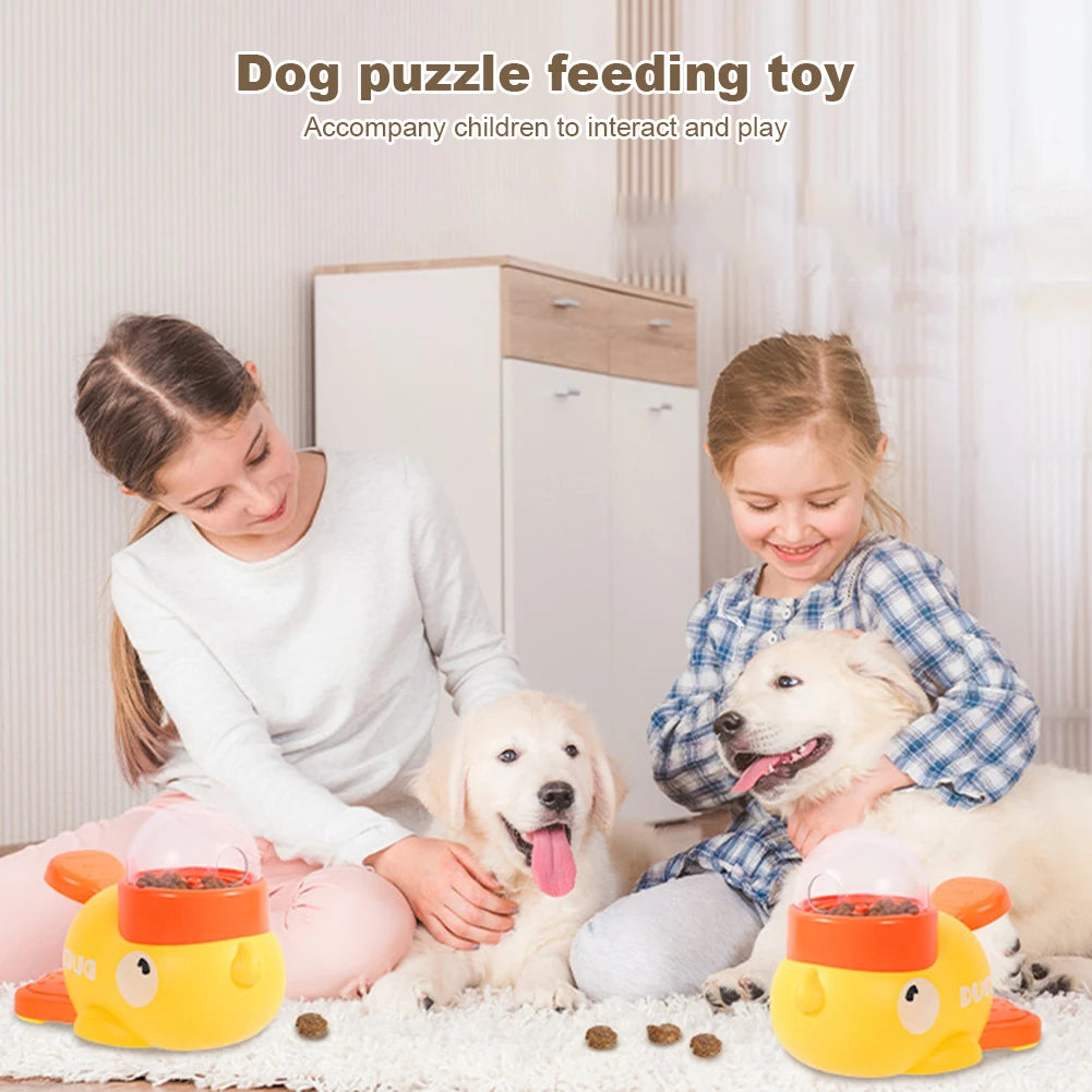 Yellow Duck Dog Slow Feeder Adjustable Pet Automatic Feeder Non Slip Pet Interactive Toy for Dog Cat Intelligent Training Toy