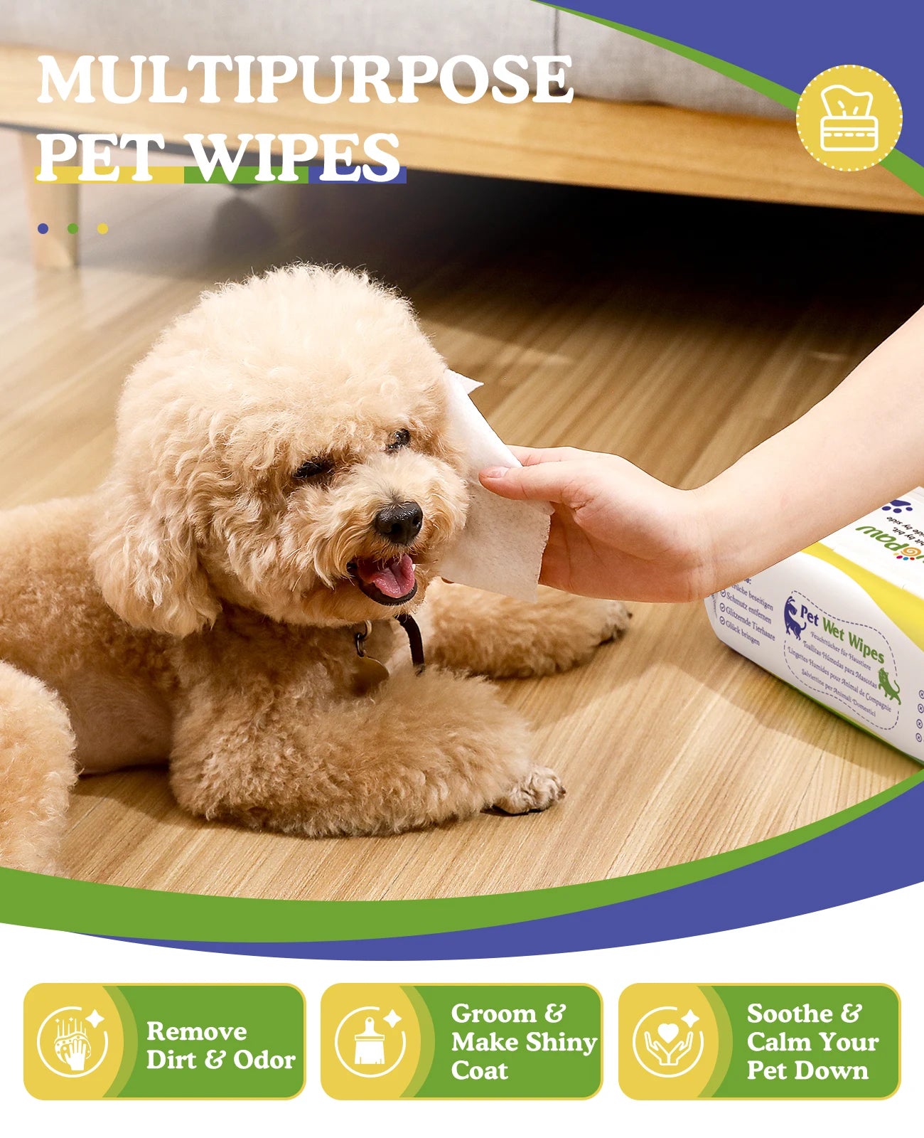 Dog Wipes Puppy Wipes for Face Eye Ears Body Bath Unscented Hypoallergenic Thick Dog Grooming Wipes for Cleaning Deodorizing