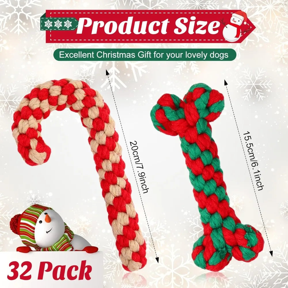 32 Pieces Dog Christmas Chew Toys Candy Cane Rope Toys Classic Crutch Shape for Christmas Puppy Small Pet Medium Large Do