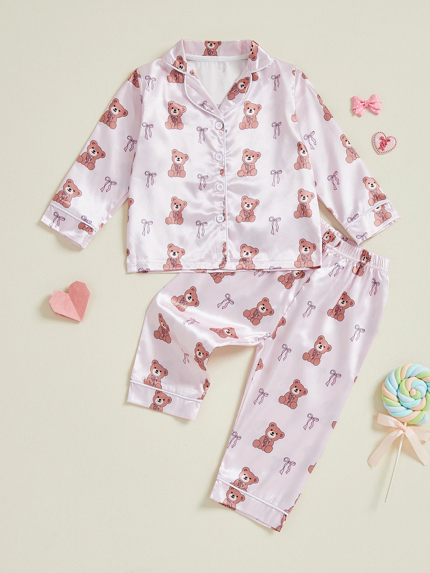 Cute Toddler Girl Valentine s Day Pajamas Set with Heart Print Lapel Long Sleeve Button Down Tops and Pants Cozy Sleepwear