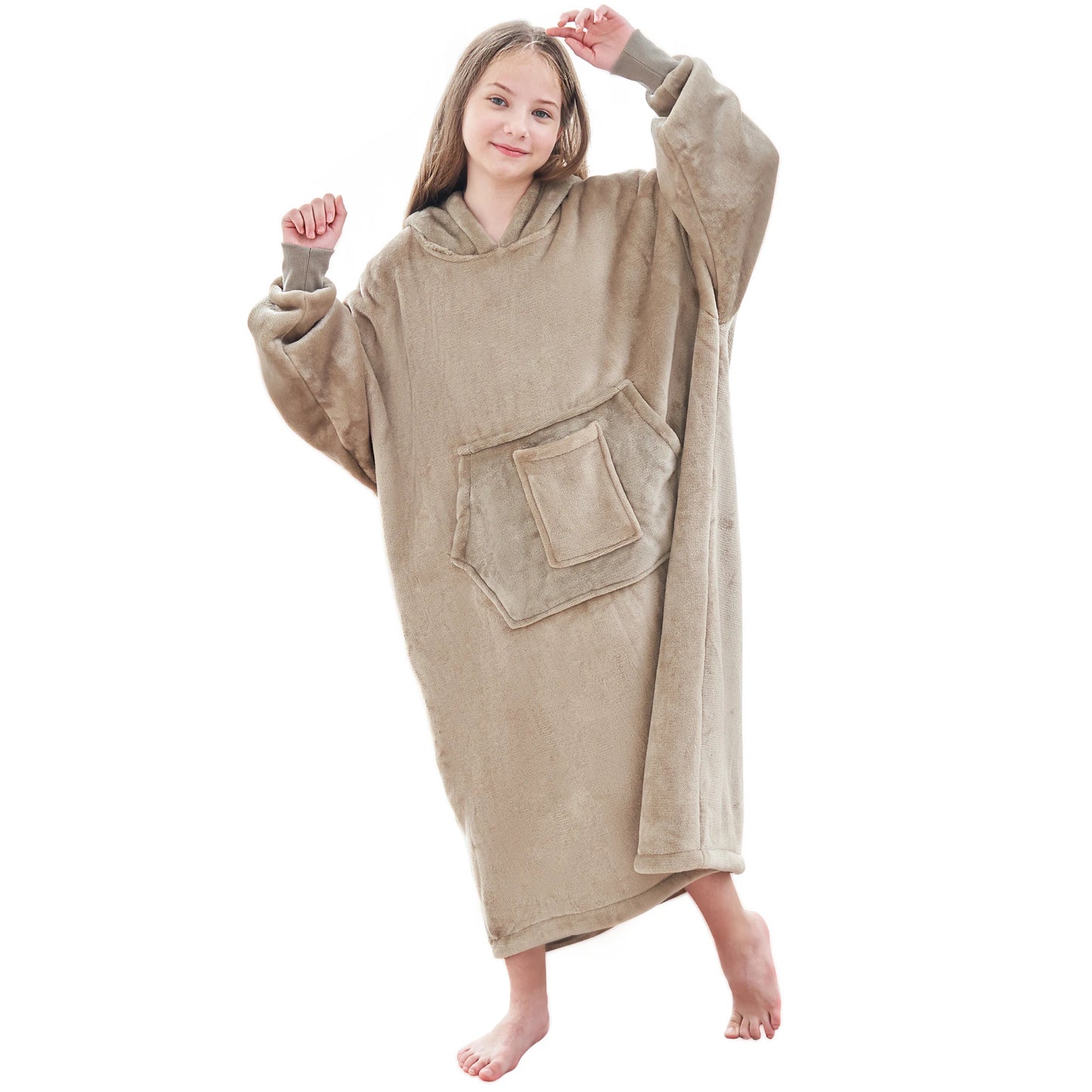 Winter children's large-sized pullover pajamas, with thick and fluffy lining, featuring pockets and sleeves, very comfortable